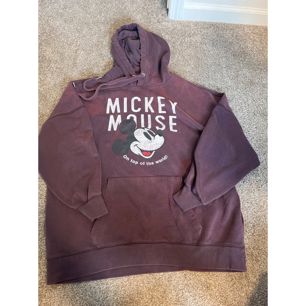 Disney Mickey Mouse Hoodie Sweatshirt Purple Graphic Print Pullover Hooded Top